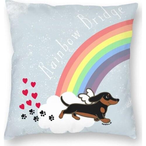 Nordic Style Black And Tan Smooth Haired Dachshund Angel Rainbow Throw Pillow Case Home Decorative Cushion Cover Pillowcover