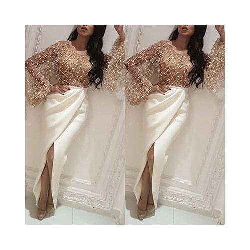 2021 New Luxury Evening Dresses Long Woman Gown Sequins Robe De Soir Parties Plus Size Bride Dress Prom Party Gowns