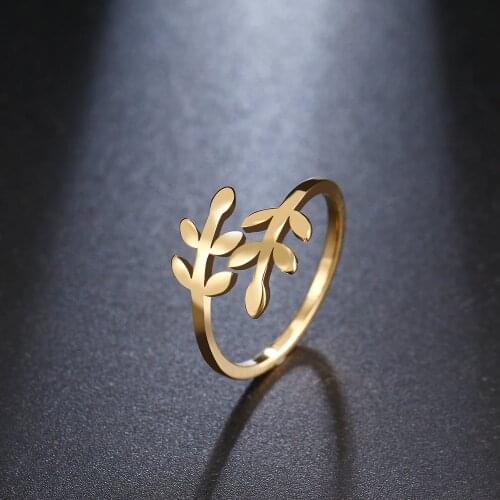 DOTIFI 316L Stainless Steel Ring New Creative Simple Leaf For Women Rings Design Open Gold Silver Color Jewelry Holiday Gifts