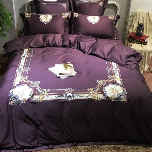 New purple Chinese Wedding Embroidery Luxury Egyptian Cotton Bedding set 4Pcs Queen King size Duvet cover Bed sheet set Gifts