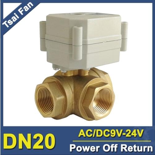 Hot Sales Brass 3/4'' DN20 3 Way T/L Type Horizontal Power Off Return Valve AC/DC9-24V TF20-BH3-C For Water Control