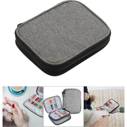 Oxford Crochet Hook Case Only Empty Zipper Bag Portable Travel Crochet Storage Bag with Web Pocket for Carrying Crochet Needles