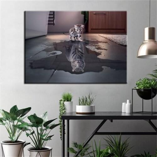 The Reflection of a Cat is Like a Tiger Printed Poster Modern Wall Art Canvas Painting Prints on Canvas For Home Decor No Frame