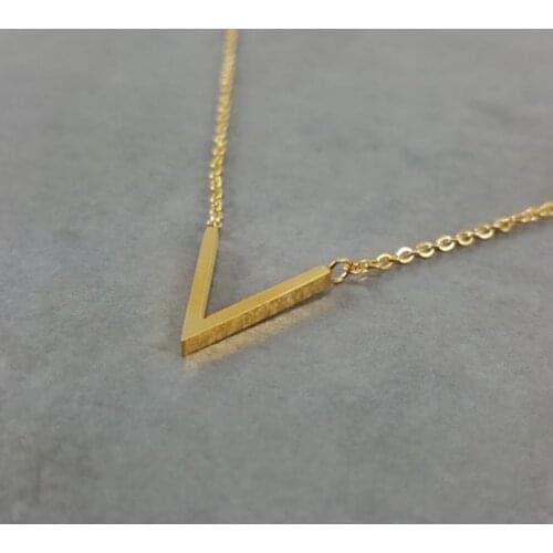 Stainless Steel Letter Necklace For Women Gold Color Chain Simple V Pendants Necklaces Minimalism Sister Jewelry Collares Mujer