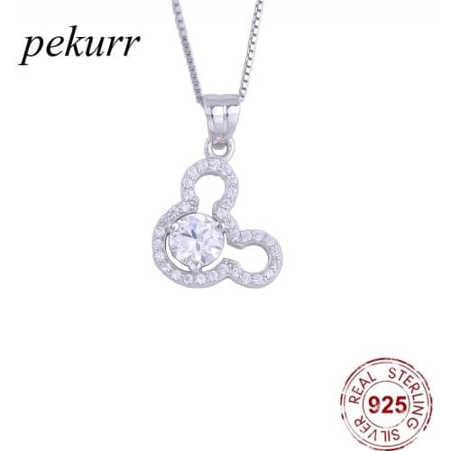 Pekurr 925 Sterling Silver Crystal Cartoon Kawaii Mouse Necklace For Women Cute Pendants Choker Party Fashion Jewelry Gifts
