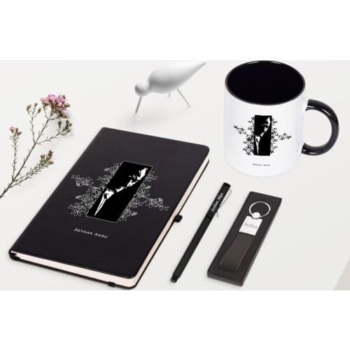 Personalized Ataturk Themed Black Notebook Pen Keychain Mug Set-8