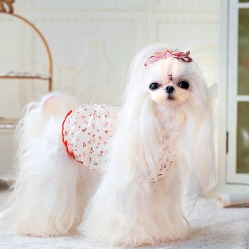 Cute Print Summer Puppy Dog Sling Dress Super Soft Lace Cotton Handmade Pet Clothes For Small Dog Outerwear Yorkshire Chihuahua