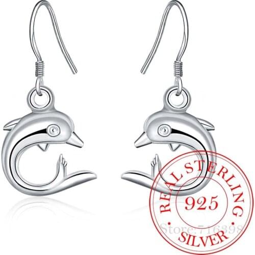 100% 925 Sterling Silver Earring Korean Vintage Simple Dolphin Long Dangle Earrings For Women 2020 Engagement Wedding Jewelry