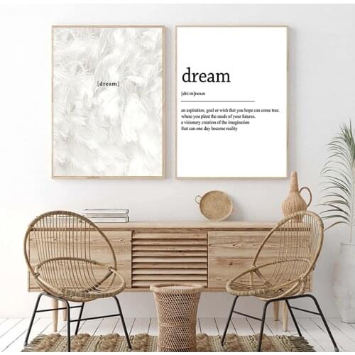 Scandinavian Posters Feathers Dream Definition Print Quote Canvas Painting Minimalist Wall Art Wall Pictures for Living Room