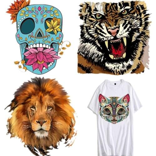 DIY Iron on Patches for Clothes Thermo Transfer Sticker on Clothes Boy Girl T-shirt DIY Custom Magic Sticker Lion Animal D