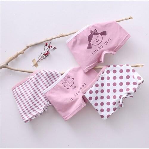 Girls Panties Kids Cotton Underwear Childrens Briefs Wave Point Trellis Cartoon Short 4Pcs/lot