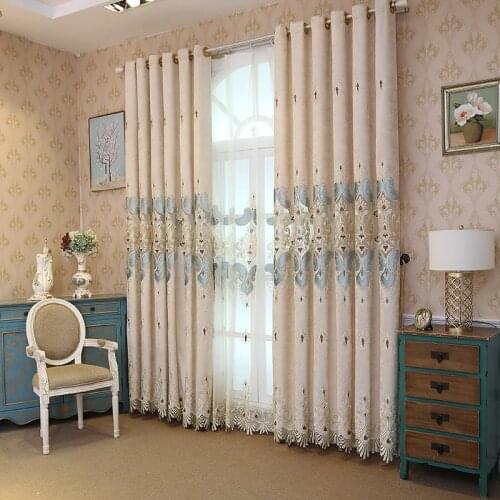 Embroidered European Gold Royal Luxury Curtains for Bedroom Window Curtains for Living Room Beige Elegant Drapes Curtains Tulle