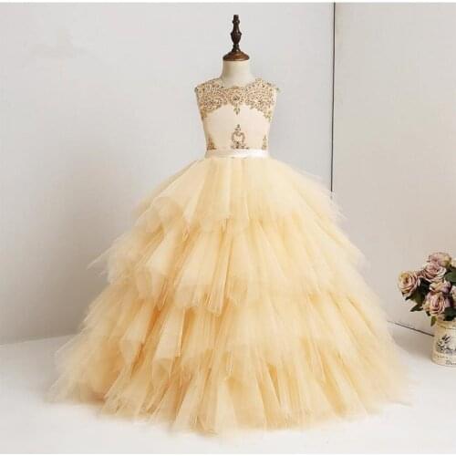 High Quality Flower Girl Dresses Lace Beaded Ruffles Tulle Girl Prom Pageant Gown Kids First Communion Dress