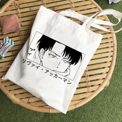 Japanese Anime Levi Attack on Titan Tote Bag Reusable Shopper Bags Shingeki No Kyojin Shopping Bag Shoulder Bag Canvas Handbag