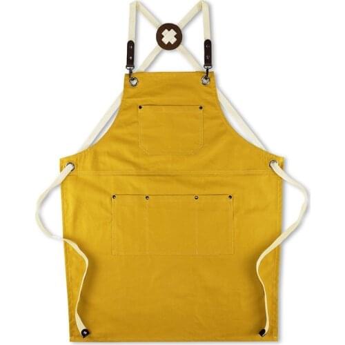 Yellow Blue Cotton Apron Cooking Baking Cleaning Gardening Work Wear Florist Barista Restaurant Bakery Pastry Chef Uniform D68