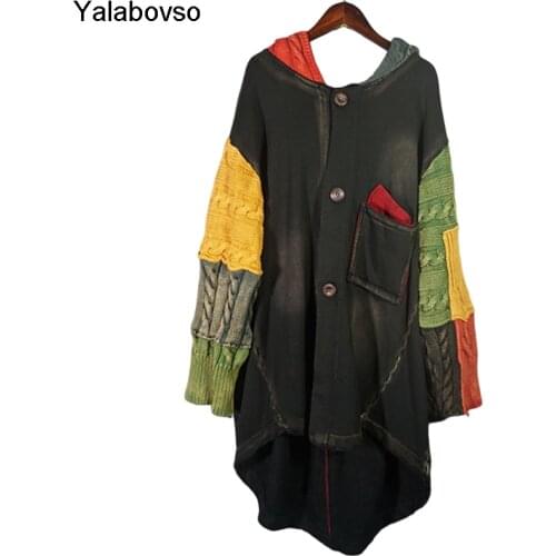 Chaquetas Mujer Long Sleeve Outerwear Denim Jacket Women Ladies Medium Length Knitted Contrast Color Cowboy Coat 2021 Spring