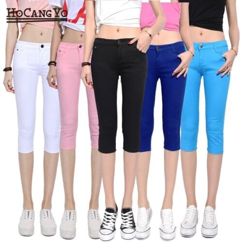 HCYO Women Summer Pants Stretch Cropped Hot Pants Women Mid Waist Sexy Pencil Pants Trousers Casual Thin Skinny Pants Leggings
