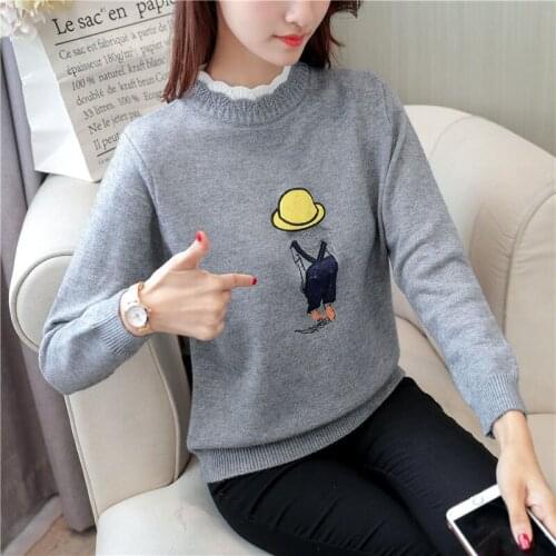 Female Autumn Knitted Pullovers and Sweaters Autumn Cute Girl Prited Teenage Pull Jumper Tops Long Sleeve Turtle Neck Sweater