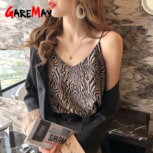 Womens Spaghetti Strap Top Basic Zebra Print Cami Sexy V Neck Tank Tops Women Summer Sleeveless Halter Leopard Top 2021