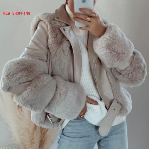 Patchwork Sheepskin Coat Women Winter Warm Thick Luxurious Faux Leather Fur Coat Long Sleeve Womens Jacket Motorcycle Coat 2021