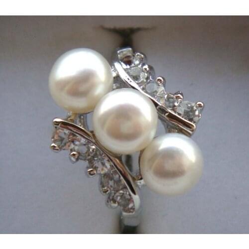 3color! fine cultured white/pink/lavender/black fresh water pearl CZ ring #6,7,8,9