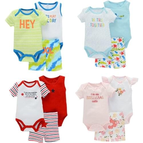 3pcs/Set Newborn Baby Boy Girl Clothes Set Bodysuit +Shorts Cute Onesie 100% Cotton Summer 2021