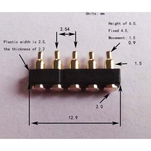 5pin 5p connector Pogo pin Gold plated Spring needle Large current Contact with the needle Factory direct sale