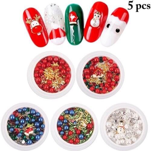 5 Boxes Christmas Nail Art Rhinestone Decorative Nail Art Gem Nail Art Crystal Nail Supplies Jewelry Xmas Accessorie for Women
