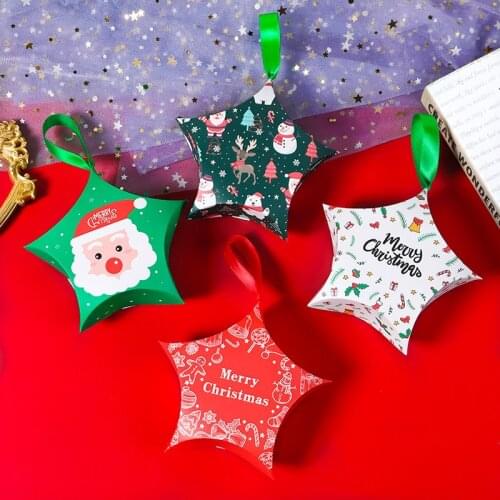 5pcs Christmas Party Paper Gift Bag Birthday Party Decorations Kids Gift Box Bags Star Shape Packaging Candy Box For Xmas Decor