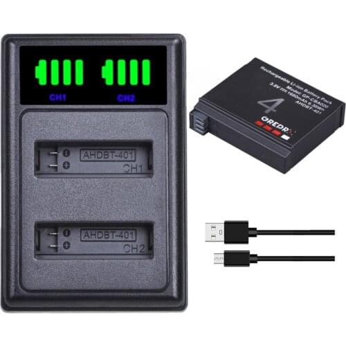 1680mAh AHDBT-401 Replacement Battery with Charger for Gopro Hero 4, Hero4 Black, Hero 4 silver Action Camera