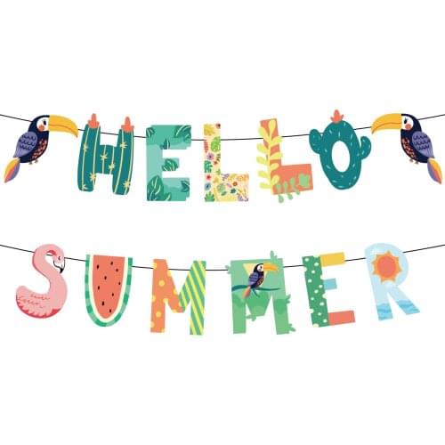 BA274 Hawaii Summer Toucan Children Kids Party Happy Birthday Letter Pennant Banner Bunting