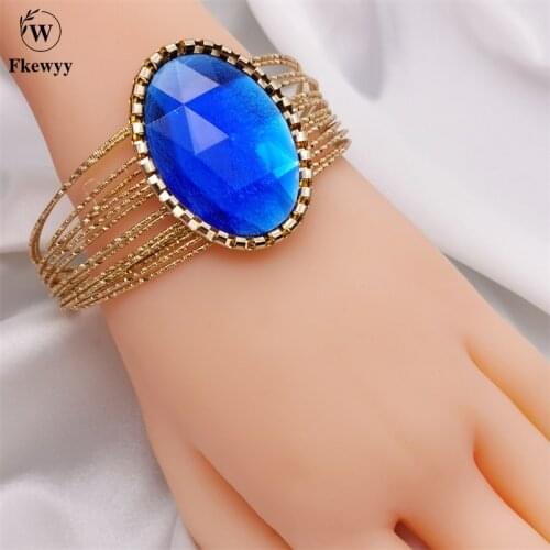 Fkewyy Bracelets Luxury Gem Blue Jewelry Bohemia Accessories Women Cuffs And Bracelet Charm Vintage Jewellery Girt For Girl