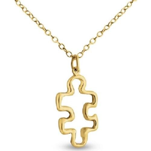 Hollow Outline Geometry Puzzle Piece Autism Awareness Jigsaw Chain Necklaces Name BFF Couples Family Friendships Gifts Jewelry