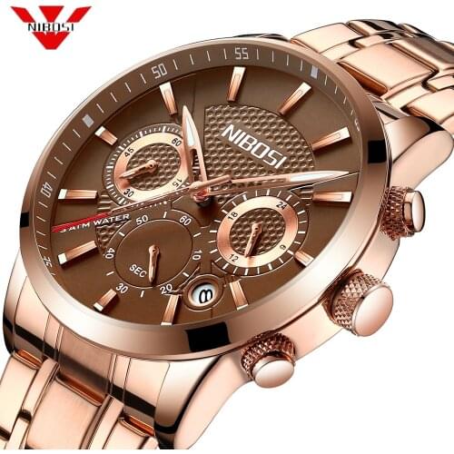 NIBOSI Relogio Masculino Mens Watches Top Brand Luxury Rose Steel Quartz Watch Men Casual Sport Chronograph Wristwatch Montre