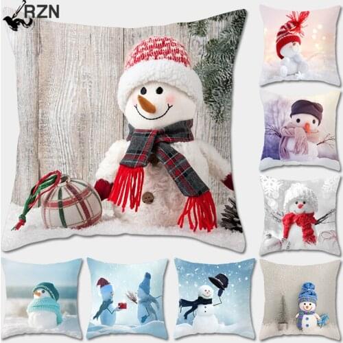 Sigle-sided Printing Polyester Nordic Decorative Throw Pillows Case Christmas Snowman Square Cushion Cover Sofa Bed Home Decor