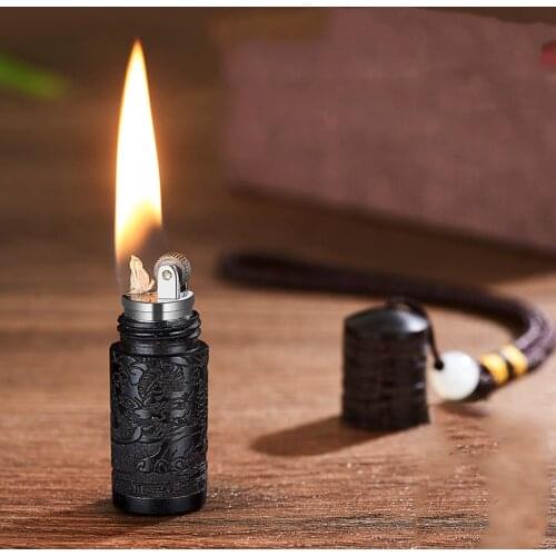 Wooden Pendant Flints Gasoline Petrol Lighter Metal Mini Retro Unusual Kerosene Lighters Flints Smoke Cigarette Lighter