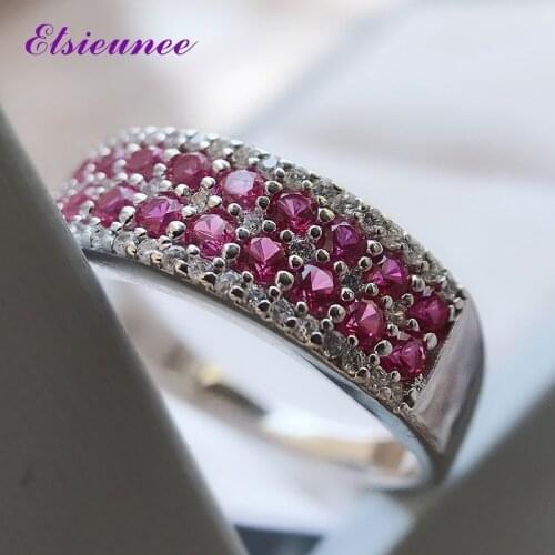 ELSIEUNEE Vintage 100% 925 Sterling Silver Simulated Moissanite Ruby Gemstone Anniversary Fine Jewelry Rings For Women Wholesale
