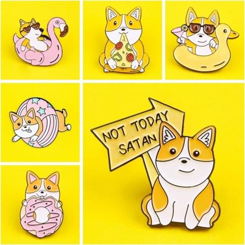 NOT TODAY SATAN Enamel Pin Diving Brooch Bag Lapel Pin Cartoon Pizza Donuts Corgi Beach vacation Dog Badge Jewelry Gift Kids