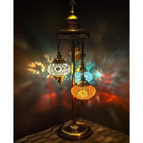 3 Globes Turkish Moroccan Mosaic Authentic Vintage Art Deco Triple Floor Lamp Light, 15 Colors