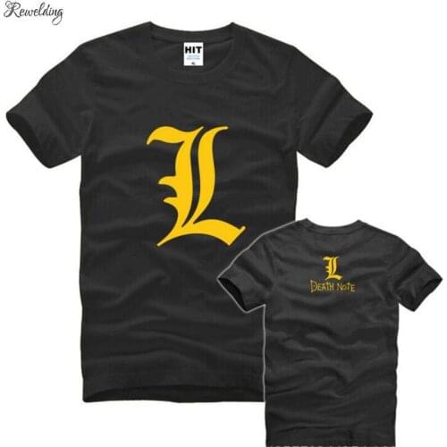 Death Note L Flag Printed T Shirts Men Summer Style Short Sleeve O-Neck Cotton Mens T-Shirt Tee Shirt Homme Cool Fans Clothing