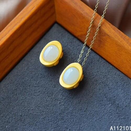 KJJEAXCMY fine Jewelry 925 Sterling Silver Natural white jade Girl new classic Pendant Necklace Support Test Chinese style