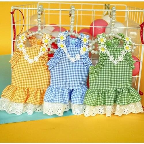 Plaid Sunflower Party Dress For Small Dog Chihuahua Yorkie Flower Sleeveless Vest Shirt Skirt Sex Girl Princess Pet Clothes 2020