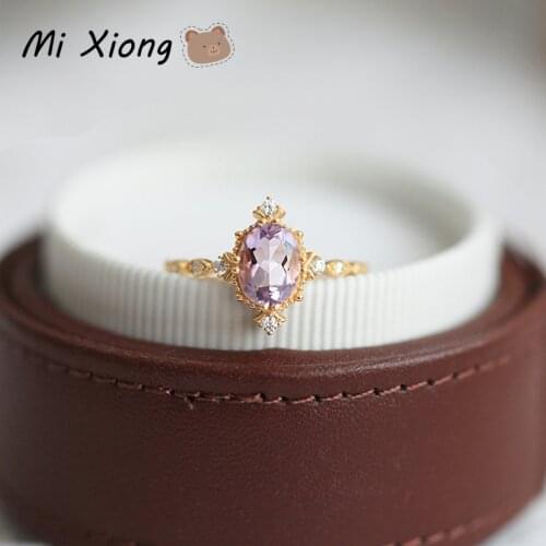 Mi Xiong 925 Sterling Silver Ring for Women Unique Oval Purple Diamond Engagement Luxury Jewelry Wedding Gift Charm Classic Cute