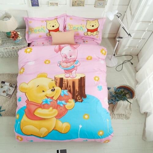 Disney Cute Cartoon Bear Bedding Set 100% Cotton Duvet Cover Flat Bed Sheet Pillowcase Children Twin/Single Bed 1.35m 1.5m