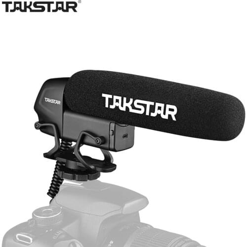 On-camera Condenser Interview Microphone Super-cardioid Mic 3-level Gain Control 3.5mm Plug with Windscreen for DSLR Cameras