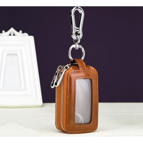 2017 New Vintage Car Keys Holder Double Zipper Cow Leather Key Wallet Organizer Case For Men Women , Porte Cle