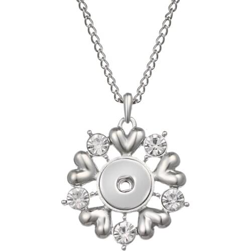 New Flower Pendant Necklace 18mm Snap Button Jewelry Metal Necklace with Link Chain Free Shipping