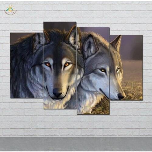 Couple Wolves Modern Canvas Art Prints Poster Wall Painting Home Decoration Artwork Wall Art Pictures for Bedroom 4 PIECES