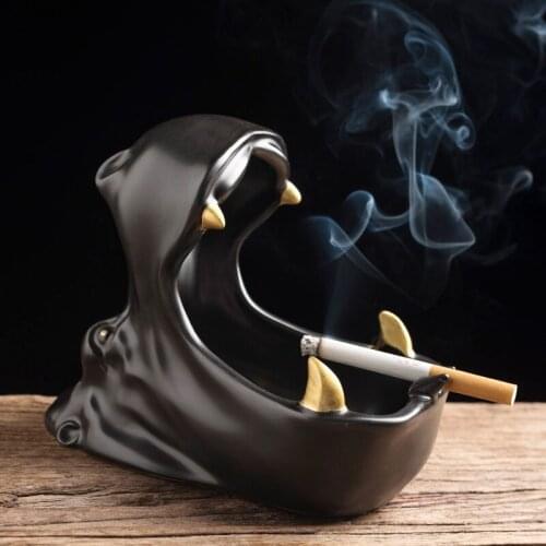 Ceramic cartoon animal ashtray hippo ash-proof car large-capacity ashtray living room office decoration for boyfriend gift