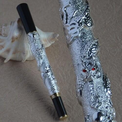 JINHAO 41 NOBLE SILVER DRAGON PATTERN M NIB FOUNTAIN PEN